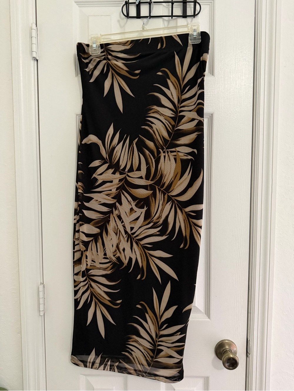 Revamped Black Skirt with Beige Leaf Print